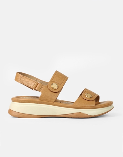 Εικόνα της Comfort γυναικεία σανδάλια με φάσες και διακοσμητικά στοιχεία Κάμελ