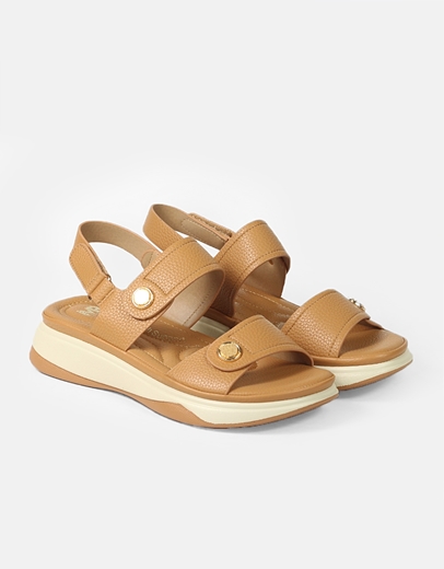 Εικόνα της Comfort γυναικεία σανδάλια με φάσες και διακοσμητικά στοιχεία Κάμελ