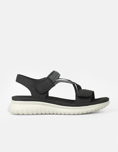 Εικόνα της Comfort γυναικεία σανδάλια με velcro και λάστιχο Μαύρο