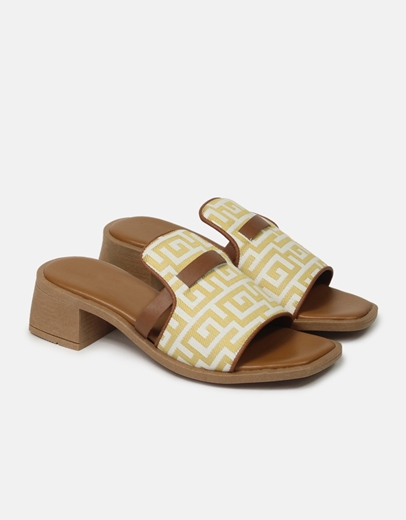 Εικόνα της Δερμάτινα mules Ελληνικής κατασκευής με μοτίβο μαιάνδρου Χρυσό