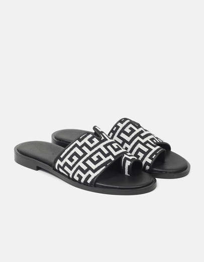 Εικόνα της Σανδάλια flat Ελληνικής κατασκευής με μοτίβο μαιάνδρου Μαύρο