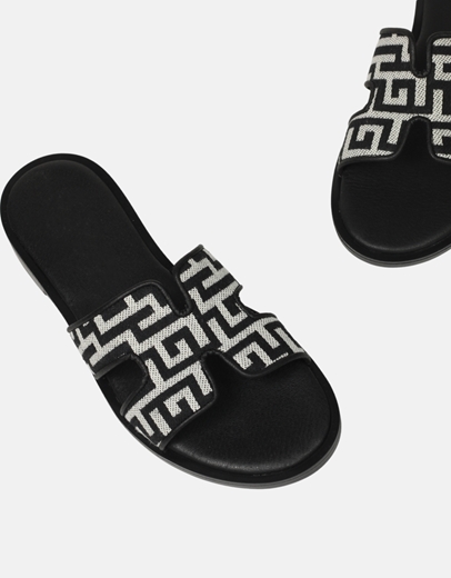 Εικόνα της Σανδάλια flat Ελληνικής κατασκευής με μοτίβο μαιάνδρου Μαύρο