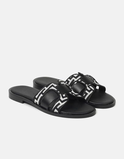 Εικόνα της Σανδάλια Ελληνικής κατασκευής  με μοτίβο μαιάνδρου και ιδιαίτερο σχέδιο Μαύρο