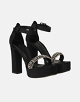 Εικόνα από Σατέν ψηλοτάκουνα πέδιλα Ελληνικής κατασκευής με strass Μαύρο