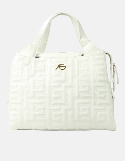 Εικόνα της Χειροποίητη τσάντα χειρός με μοτίβο μαιάνδρου Λευκό