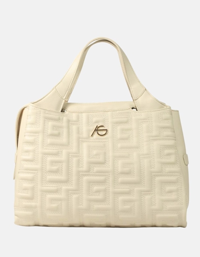 Εικόνα της Χειροποίητη τσάντα χειρός με μοτίβο μαιάνδρου Μπεζ