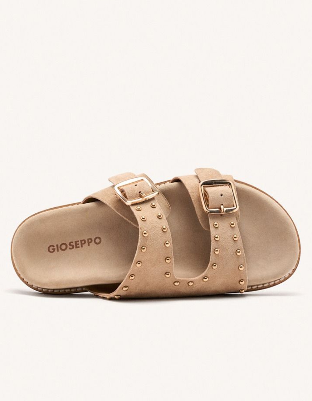 Εικόνα από Δερμάτινα σανδάλια flat με διπλή φάσα και τρουκς Μπεζ