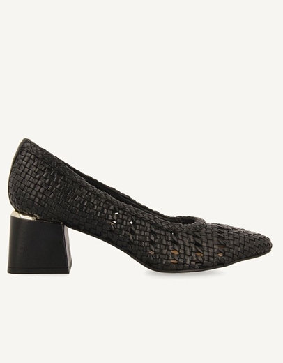 Εικόνα της Δερμάτινες γόβες με σχέδιο πλέξης Μαύρο