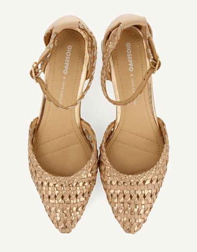 Εικόνα της Δερμάτινες γόβες δετές με σχέδιο πλέξης Μπεζ