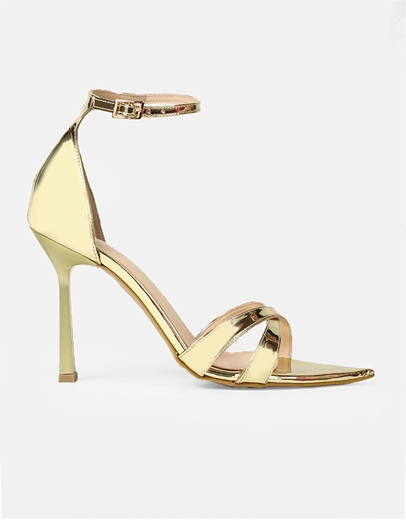 Εικόνα της Πέδιλα μυτερά Ελληνικής Κατασκευής λουστρίνι με λουράκια Πλατίνα