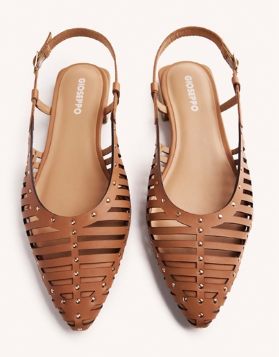 Εικόνα της Δερμάτινα γοβάκια open heel με διακοσμητική τρουκς Ταμπά