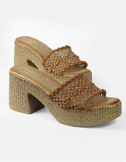 Εικόνα της Boho mules με πλεκτό σχέδιο και τρουκς Καφέ