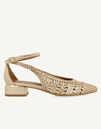 Εικόνα της Δερμάτινα γοβάκια με πλέξη και ανοίγματα Πλατίνα