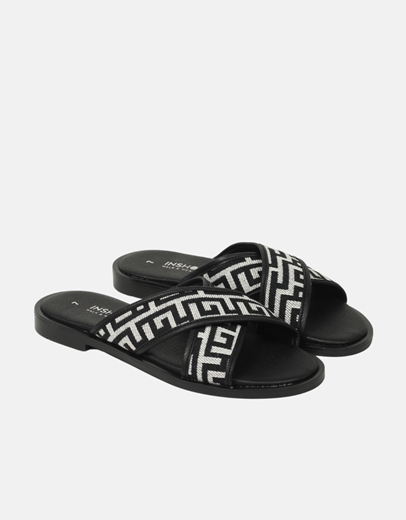 Εικόνα της Σανδάλια Ελληνικής κατασκευής χιαστί με  μοτίβο μαιάνδρου Μαύρο