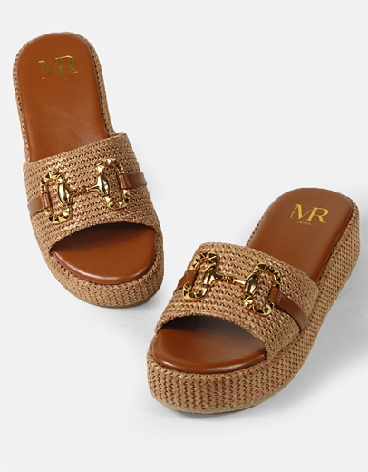 Εικόνα της Ψάθινα flatforms με φάσα και  μεταλλική αγκράφα Ταμπά
