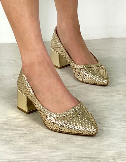 Εικόνα της Δερμάτινες γόβες με σχέδιο πλέξης Πλατίνα