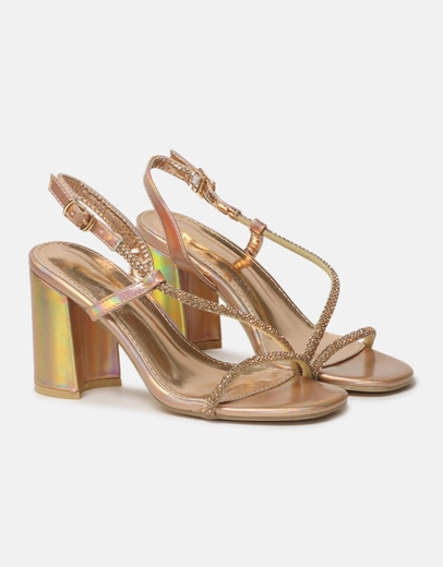 Εικόνα της Πέδιλα με τετράγωνο τακούνι και strass Χαλκός