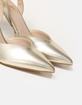 Εικόνα από Γόβες slingback Ελληνικής κατασκευής με λουράκι - λάστιχο Πλατίνα