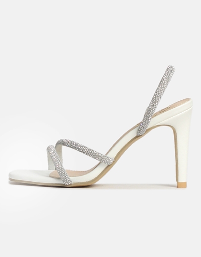 Εικόνα της Πέδιλα με λοξά λουράκια από strass Λευκό