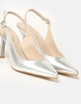 Εικόνα από Open heel γόβες Ελληνικής κατασκευής με λεπτό τακούνι Ασημί