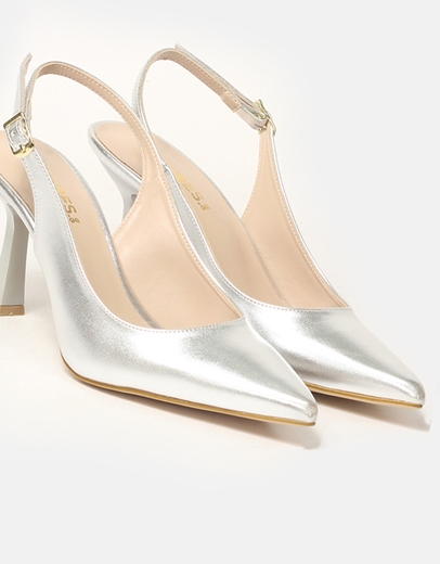 Εικόνα της Open heel γόβες Ελληνικής κατασκευής με λεπτό τακούνι Ασημί