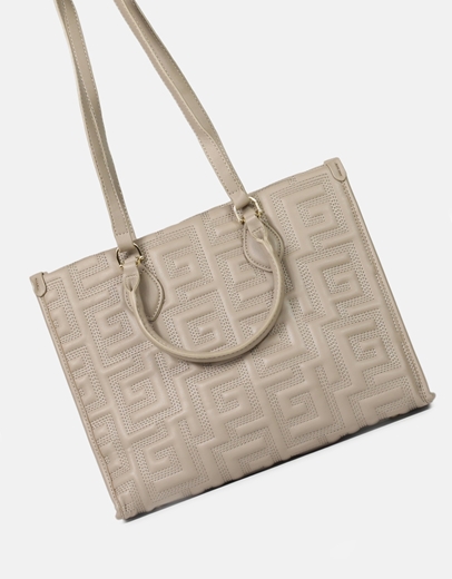 Εικόνα της Tσάντα χειρός με μοτίβο μαιάνδρου Μπεζ