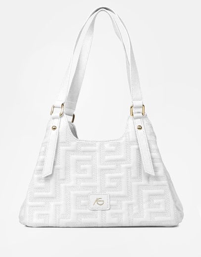 Εικόνα της Tσάντα ώμου με μοτίβο μαιάνδρου Λευκό