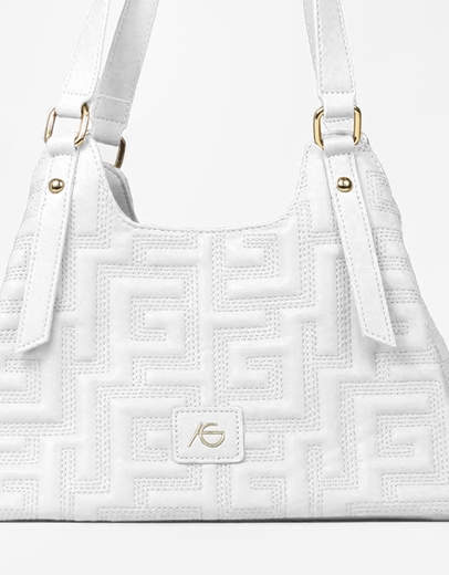 Εικόνα της Tσάντα ώμου με μοτίβο μαιάνδρου Λευκό