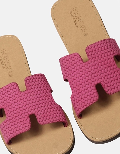 Εικόνα της Δερμάτινα σανδάλια Ελληνικής κατασκευής με σχέδιο πλέξης Φούξια