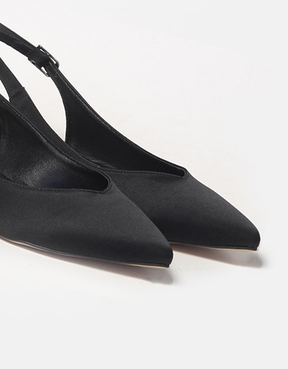 Εικόνα της Γοβάκια σατέν open heel Ελληνικής κατασκευής Μαύρο