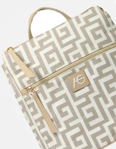 Εικόνα της Χειροποίητο σακίδιο πλάτης με διπλό φερμουάρ Άμμου/Μπεζ