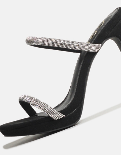 Εικόνα της Ψηλοτάκουνα mules με λουράκια από strass Μαύρο