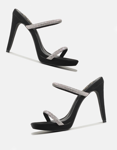 Εικόνα της Ψηλοτάκουνα mules με λουράκια από strass Μαύρο