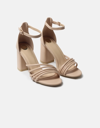 Εικόνα της Πέδιλα με τετράγωνο τακούνι και μπαρέτα Nude