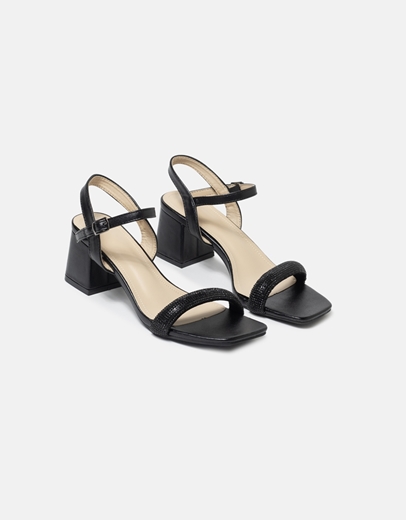 Εικόνα της Πέδιλα χαμηλά με μπαρέτα και λουράκι από strass Μαύρο