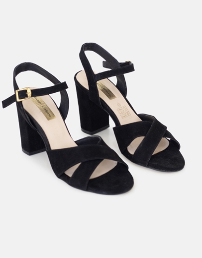 Εικόνα της Δερμάτινα πέδιλα με χιαστί σχέδιο στη φάσα Μαύρο