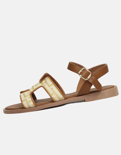 Εικόνα της Δερμάτινα σανδάλια Ελληνικής κατασκευής με μαίανδρο και μπαρέτα Χρυσό