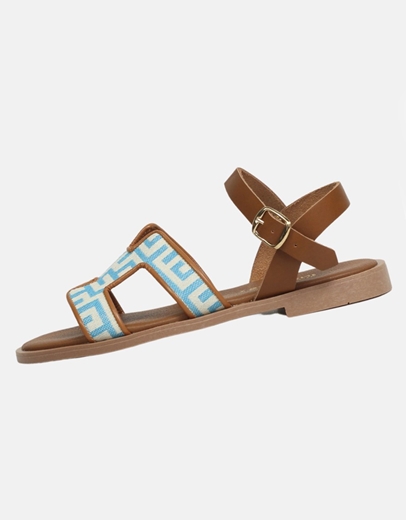 Εικόνα της Δερμάτινα σανδάλια Ελληνικής κατασκευής με μαίανδρο και μπαρέτα Σιέλ