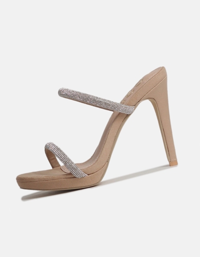 Εικόνα της Ψηλοτάκουνα mules με λουράκια από strass Μπεζ