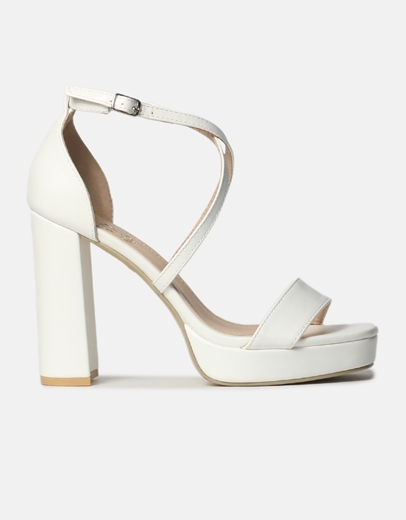 Εικόνα της Ψηλοτάκουνα πέδιλα με χιαστί σχέδιο Λευκό