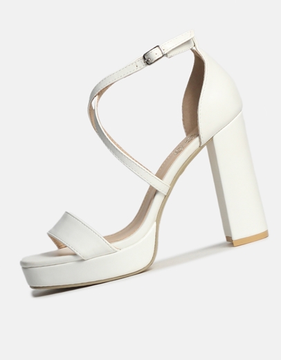 Εικόνα της Ψηλοτάκουνα πέδιλα με χιαστί σχέδιο Λευκό