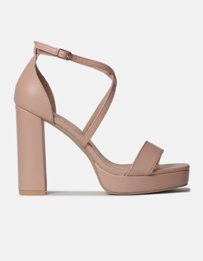 Εικόνα της Ψηλοτάκουνα πέδιλα με χιαστί σχέδιο Nude