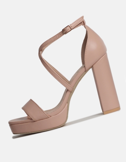 Εικόνα της Ψηλοτάκουνα πέδιλα με χιαστί σχέδιο Nude