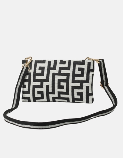 Εικόνα της Χιαστί χειροποίητο τσαντάκι - φάκελος με μαίανδρο Μαύρο