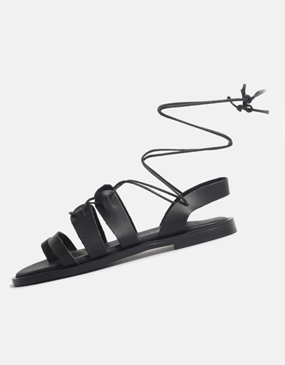 Εικόνα της Δερμάτινα lace up σανδάλια Ελληνικής κατασκευής Μαύρο
