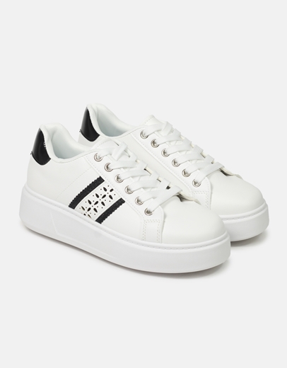 Εικόνα της Γυναικεία sneakers με διπλή σόλα και μοτίβο στο πλάι Λευκό/Μαύρο