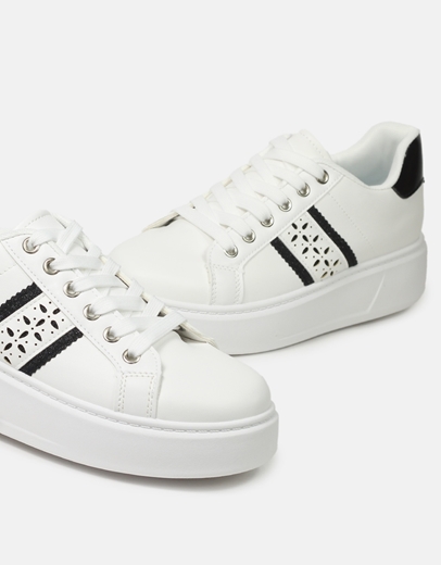 Εικόνα της Γυναικεία sneakers με διπλή σόλα και μοτίβο στο πλάι Λευκό/Μαύρο