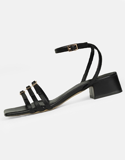 Εικόνα της Πεδίλα Ελληνικής κατασκευής με τριπλό λουράκι Μαύρο