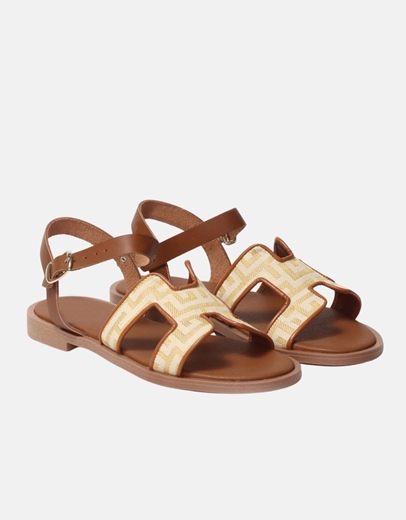 Εικόνα της Δερμάτινα σανδάλια Ελληνικής κατασκευής με μαίανδρο και μπαρέτα Χρυσό