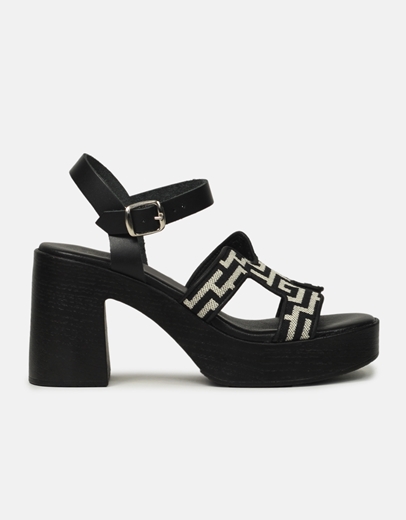 Εικόνα της Δερμάτινα πέδιλα Ελληνικής κατασκευής με μαίανδρο Μαύρο